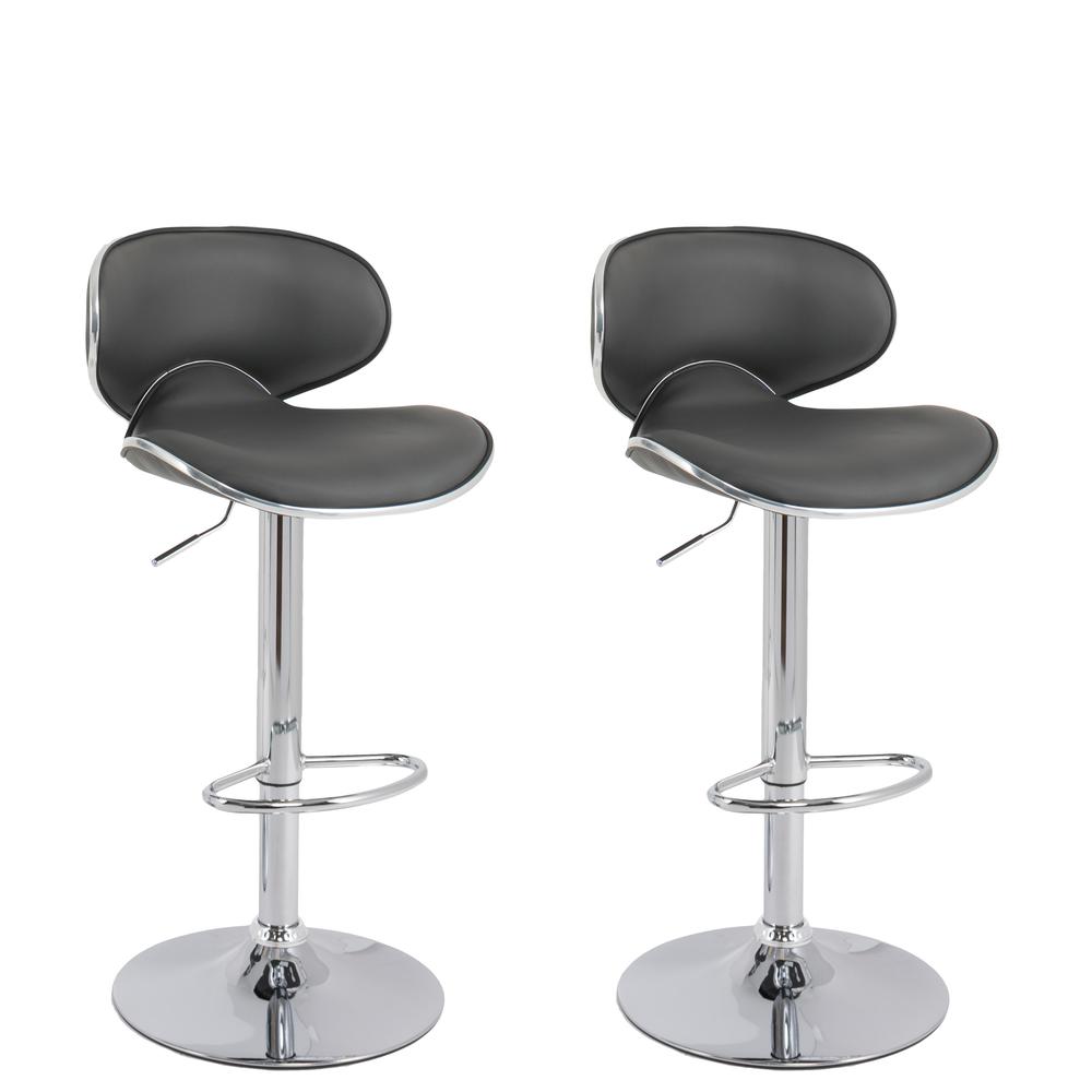 Curved Form Fitting Adjustable Barstool in Dark Grey Bonded Leather, set of 2. The main picture.