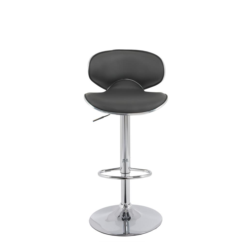 Curved Form Fitting Adjustable Barstool in Dark Grey Bonded Leather, set of 2. Picture 2