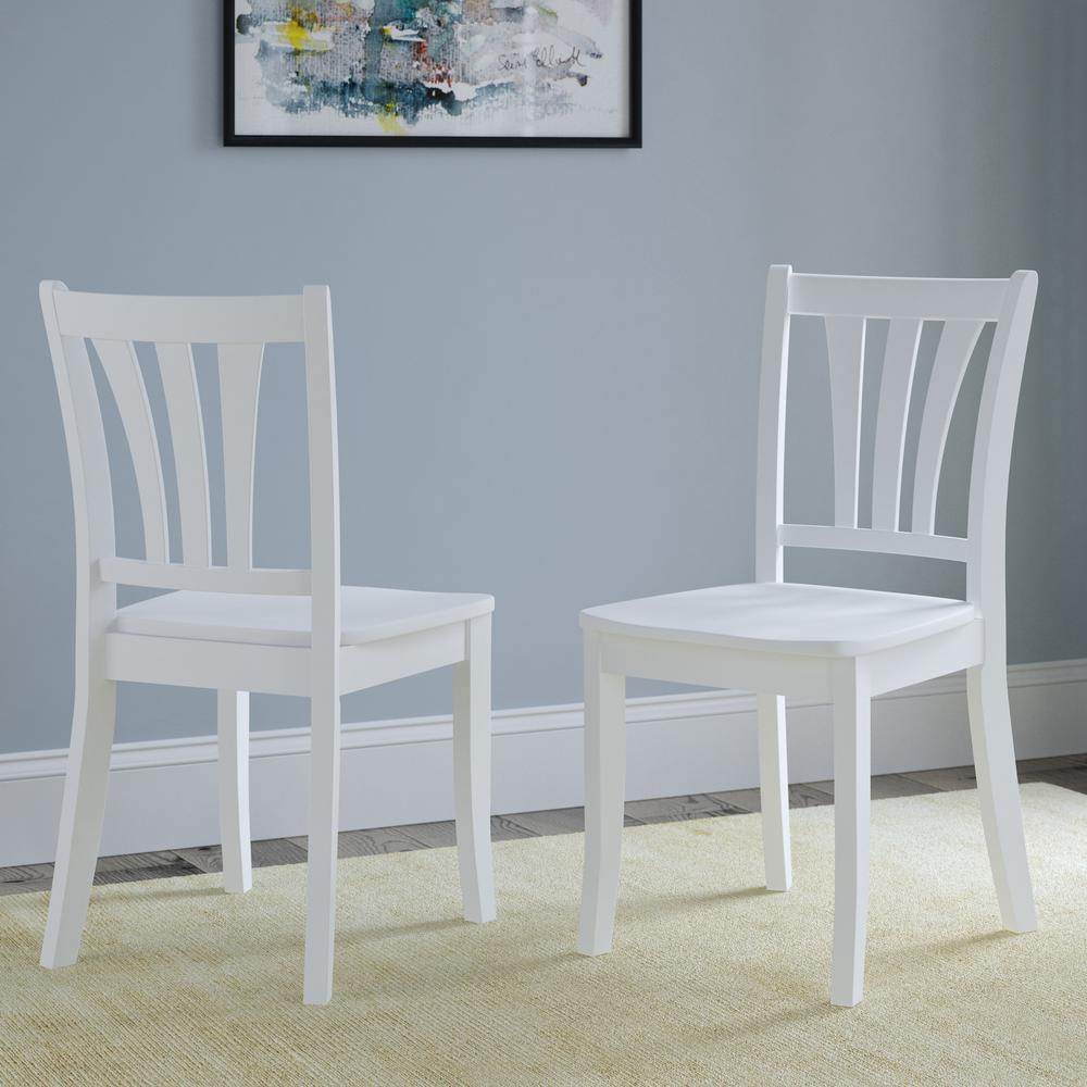 Dillon White Solid Wood Dining Chairs with Curved Vertical Slat Backrest, Set of 2. Picture 7