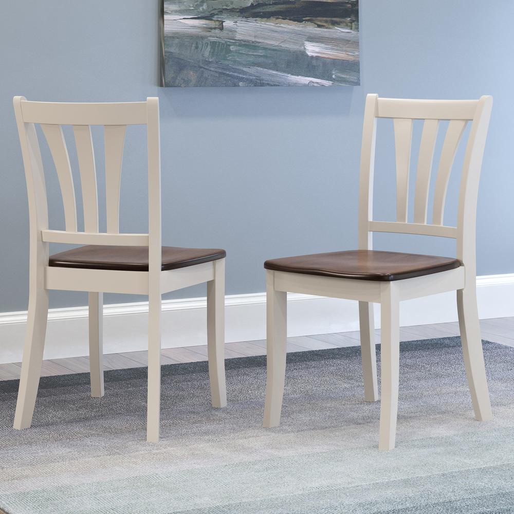 Dillon Dark Brown and Cream Solid Wood Dining Chairs with Curved Vertical Slat Backrest, Set of 2. Picture 7