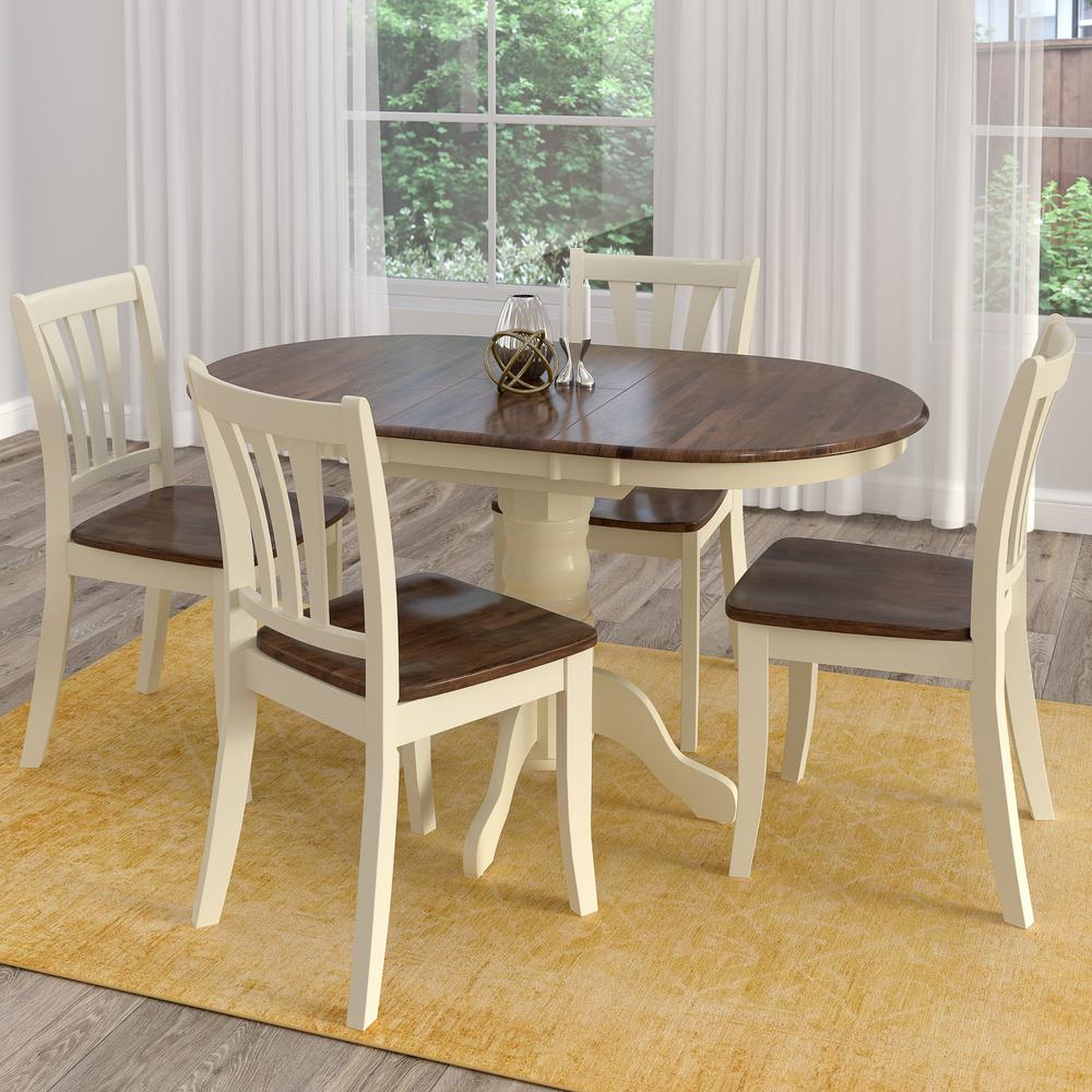 Dillon 5 Piece Extendable Dark Brown and Cream Solid Wood Dining Set. Picture 2
