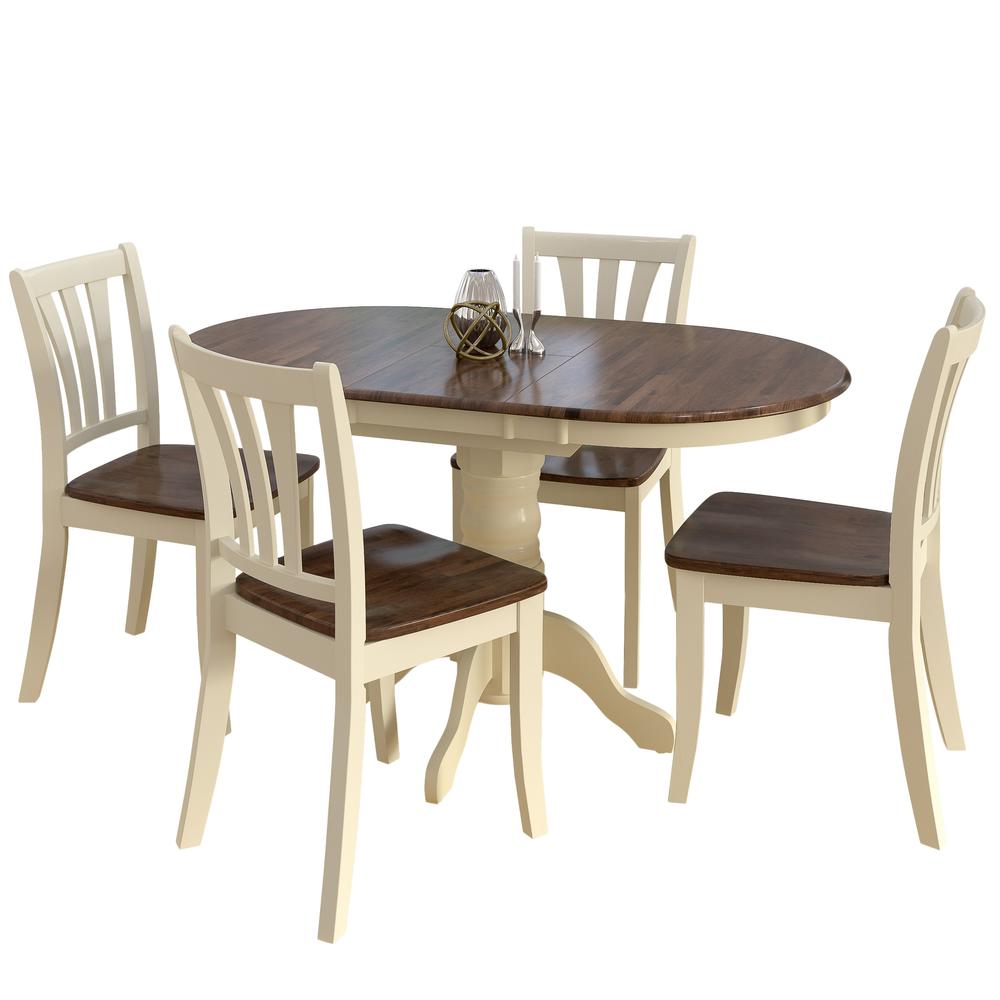 Dillon 5 Piece Extendable Dark Brown and Cream Solid Wood Dining Set. Picture 1