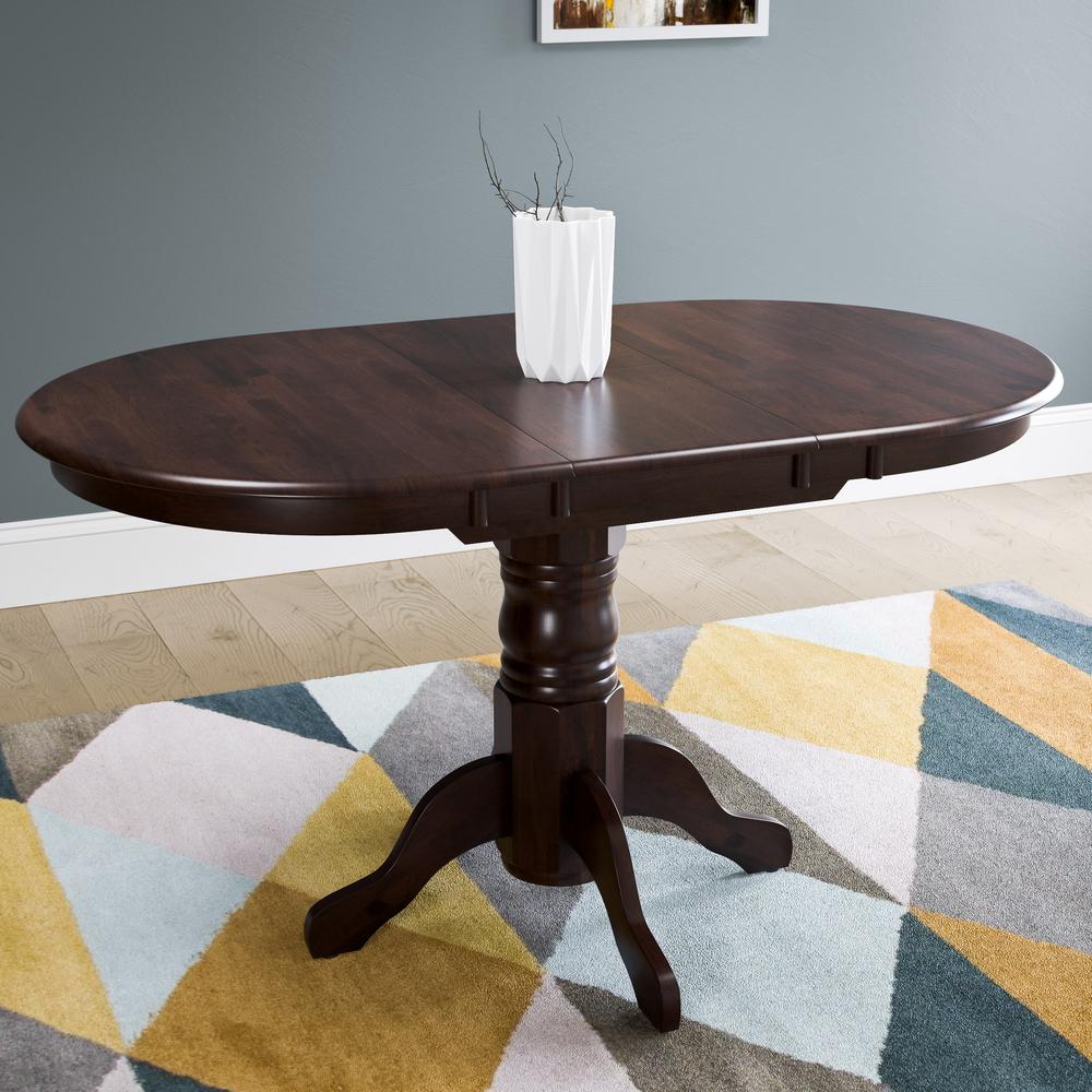 Dillon Extendable Cappuccino Stained Oval Pedestal Dining Table with 12in Butterfly Leaf. Picture 6