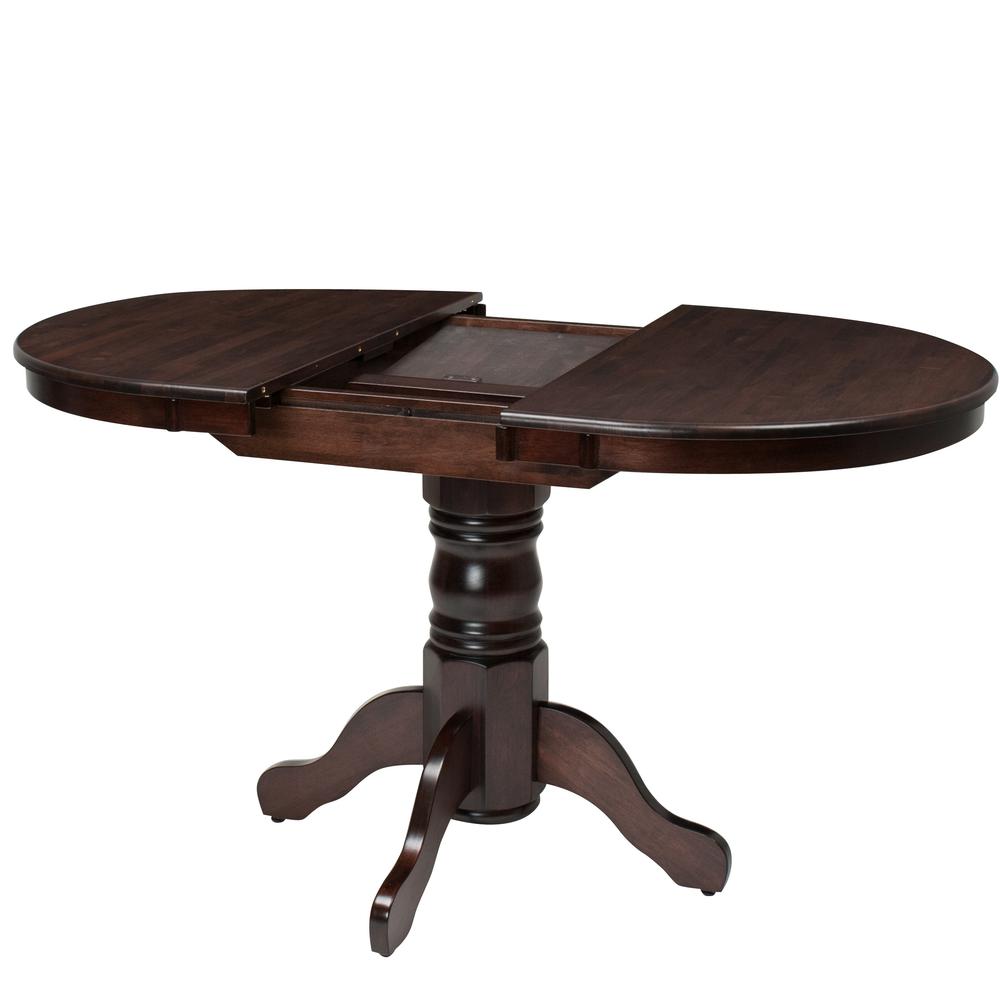 Dillon Extendable Cappuccino Stained Oval Pedestal Dining Table with 12in Butterfly Leaf. Picture 3