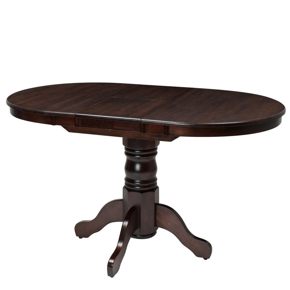 Dillon Extendable Cappuccino Stained Oval Pedestal Dining Table with 12in Butterfly Leaf. Picture 5