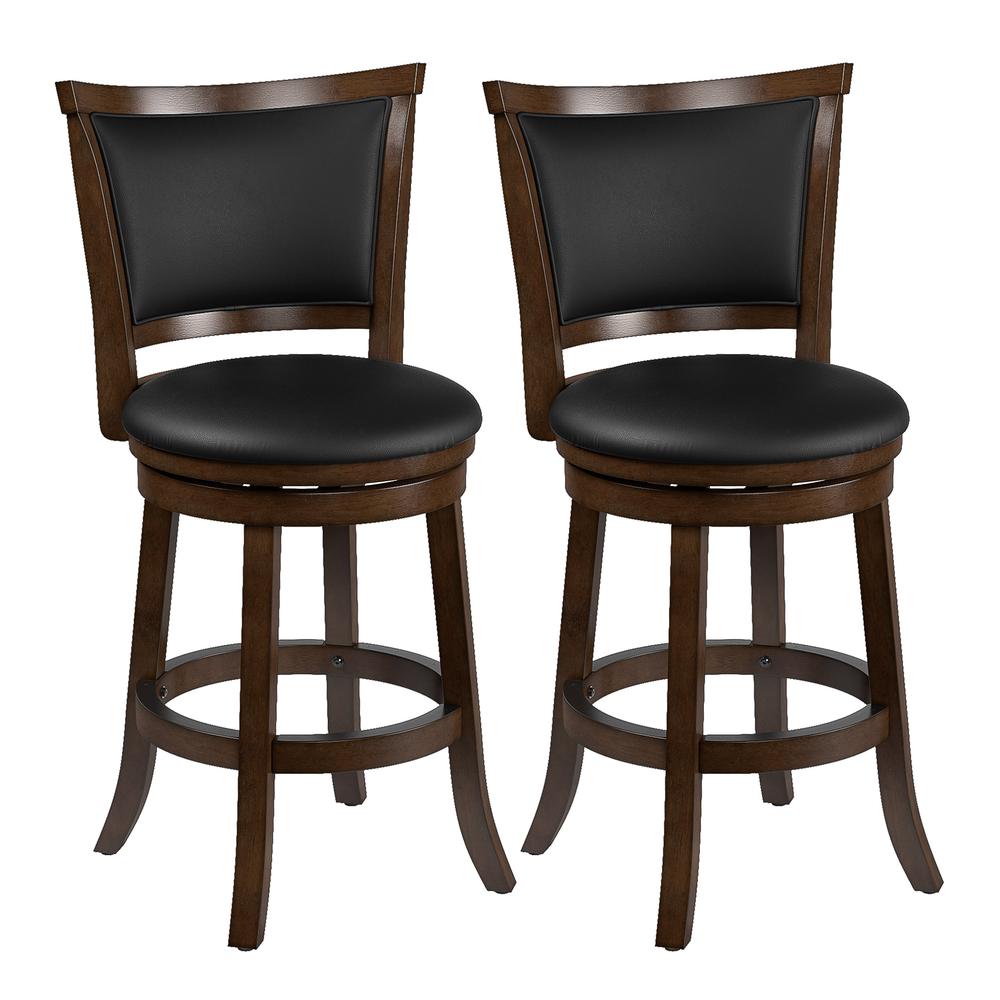 Woodgrove Brown Wood Counter Height Barstool with Bonded Leather Seat, set of 2. Picture 1