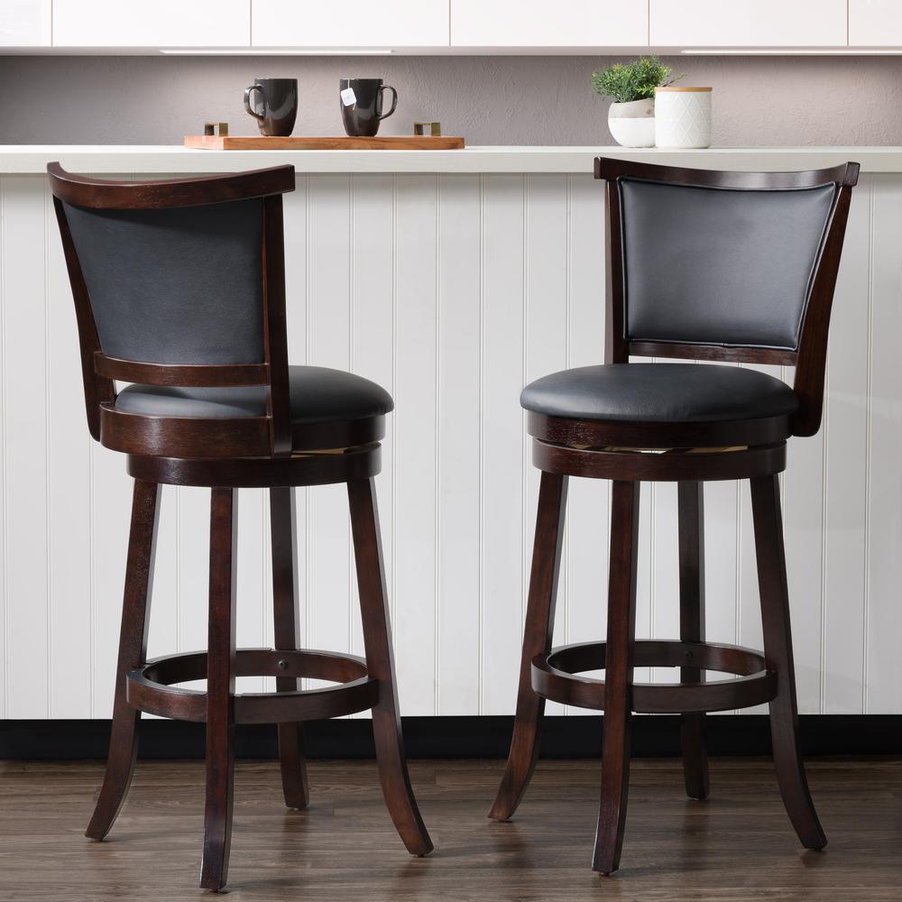 Woodgrove Brown Wood Bar Height Barstool with Bonded Leather Seat, set of 2. Picture 6