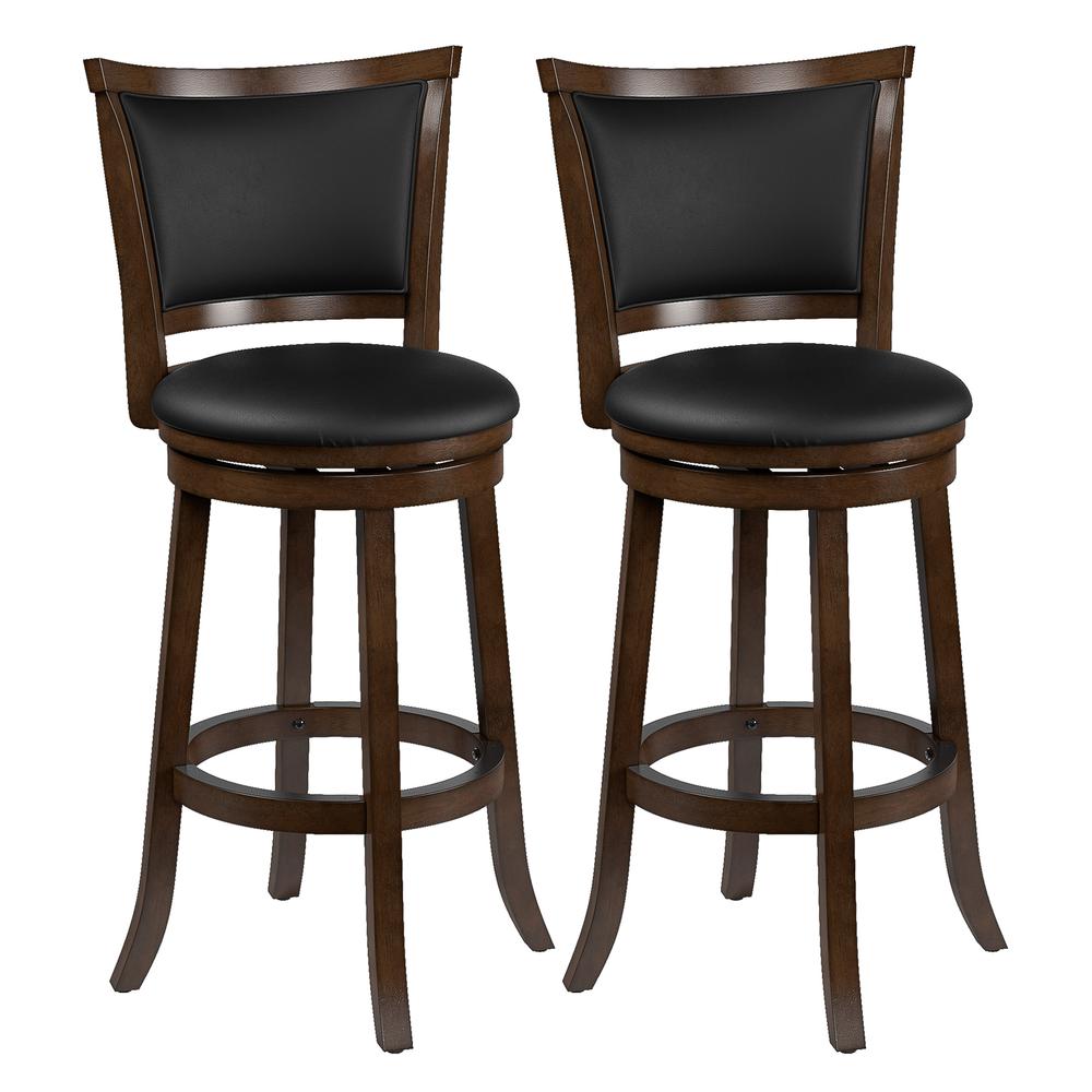 Woodgrove Brown Wood Bar Height Barstool with Bonded Leather Seat, set of 2. Picture 1