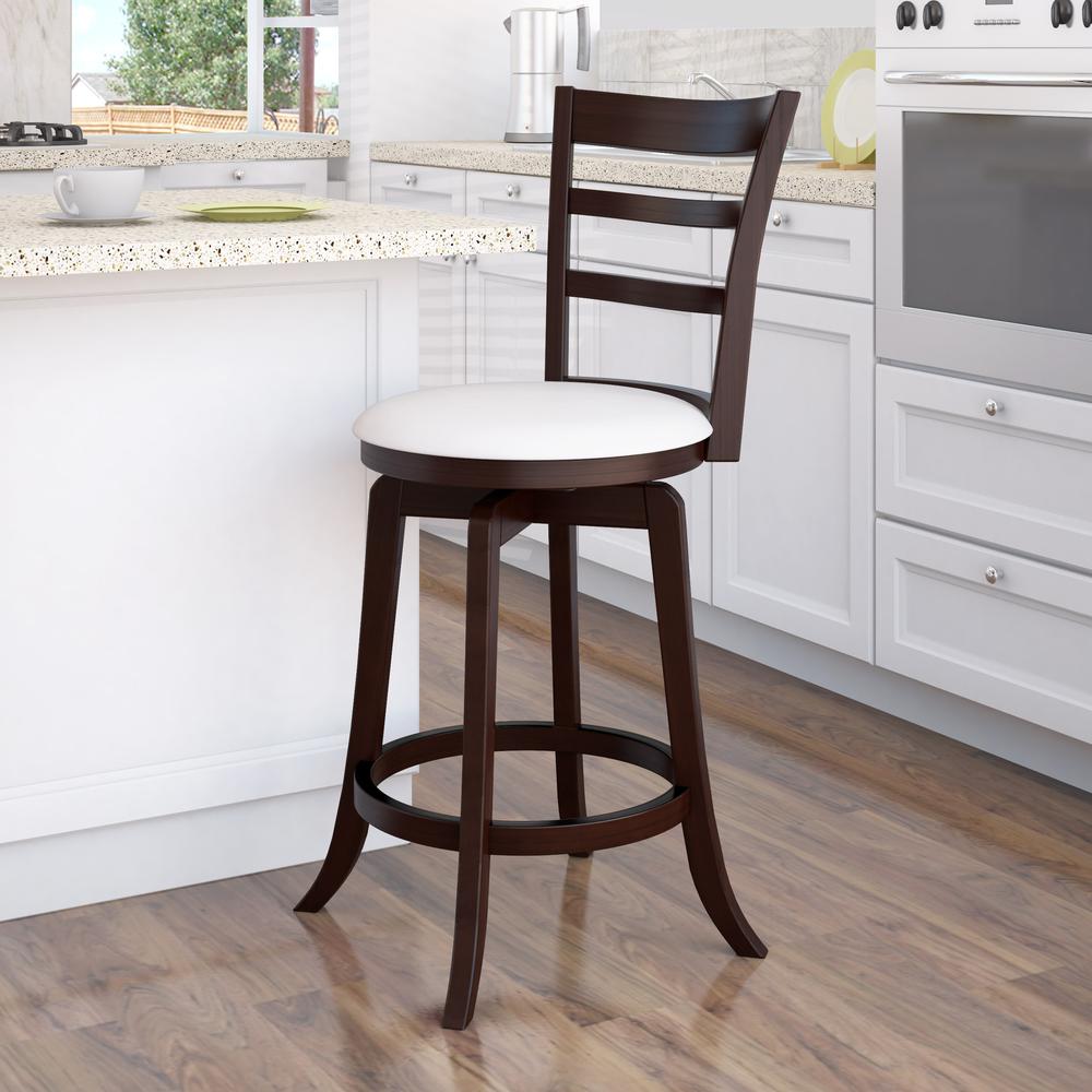 Woodgrove Counter Height Barstool in Espresso and White Leatherette. Picture 3