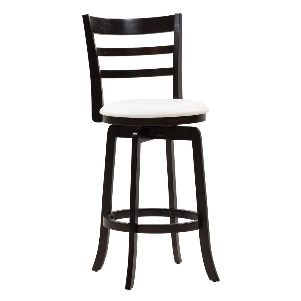 Woodgrove Bar Height Barstool in Espresso and White Leatherette. Picture 1