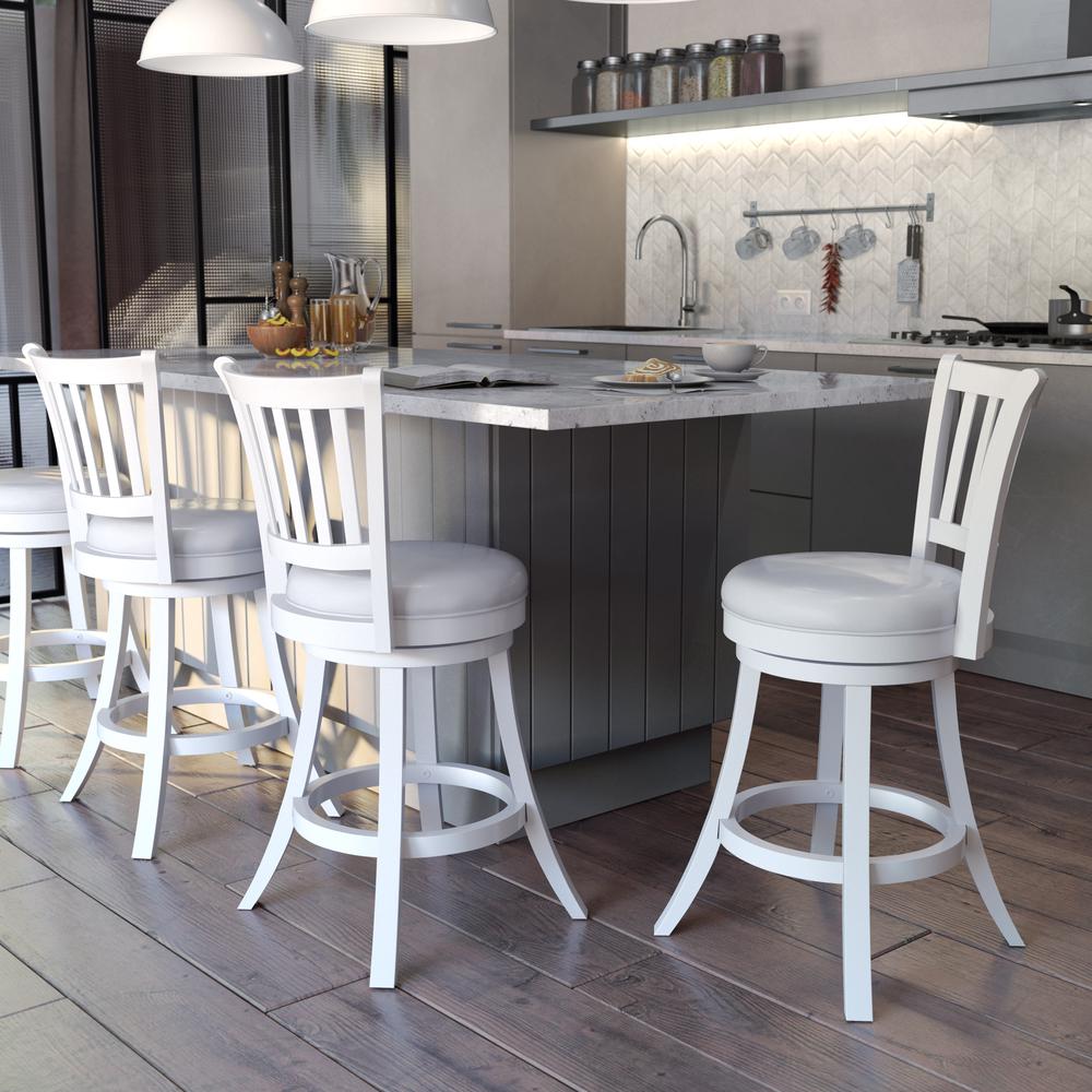 CorLiving Woodgrove White Faux Leather Swivel Barstool, Set of 2, White. Picture 5