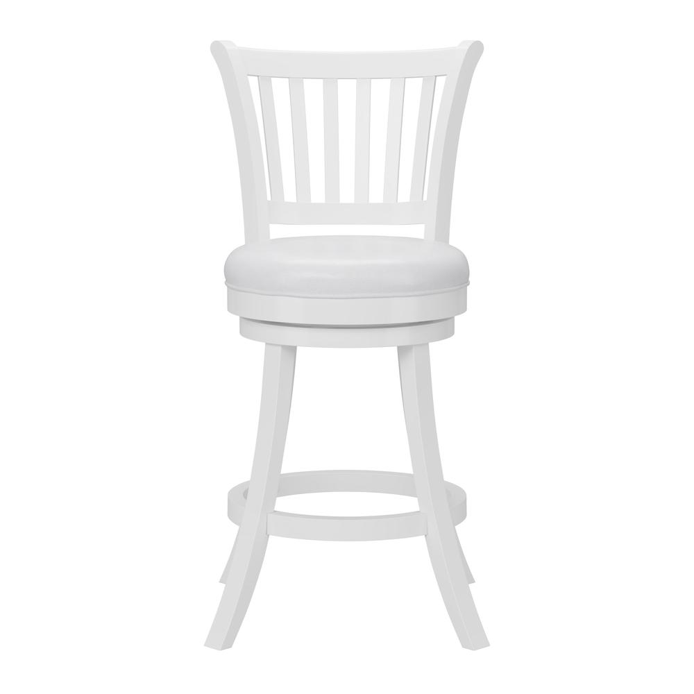 CorLiving Woodgrove White Faux Leather Swivel Barstool, Set of 2, White. Picture 1