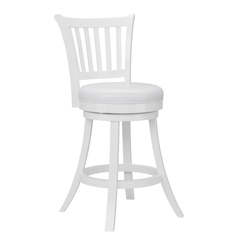 CorLiving Woodgrove White Faux Leather Swivel Barstool, Set of 2, White. Picture 2