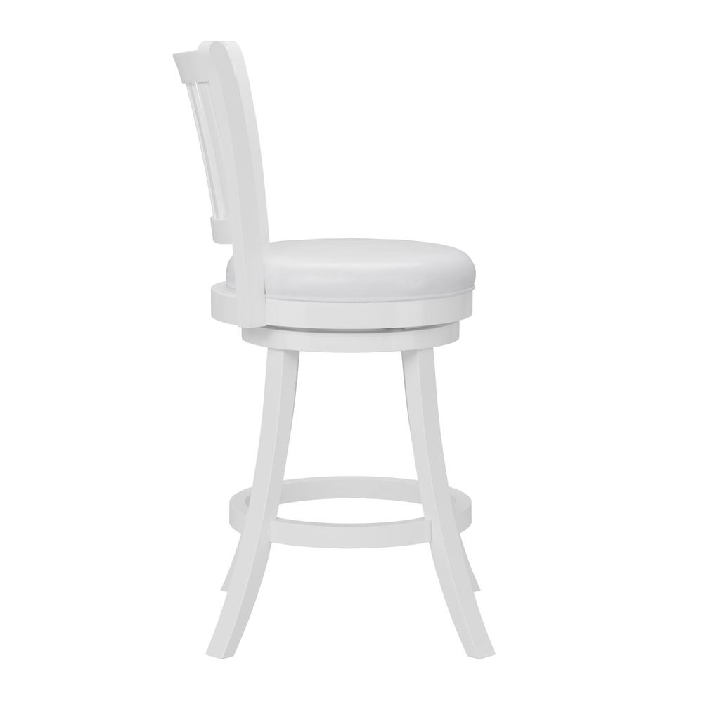CorLiving Woodgrove White Faux Leather Swivel Barstool, Set of 2, White. Picture 3