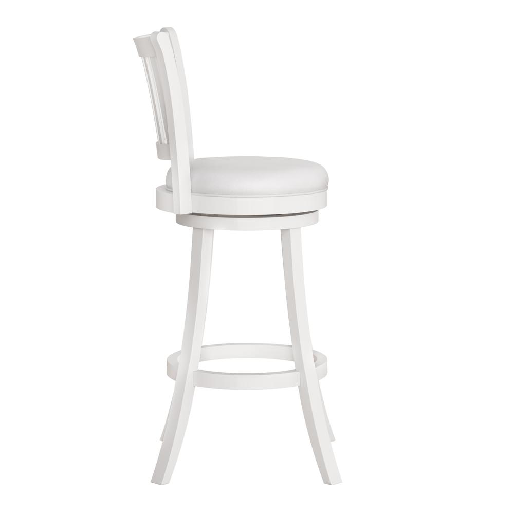CorLiving Woodgrove White Faux Leather Swivel Barstool, Set of 2. Picture 4