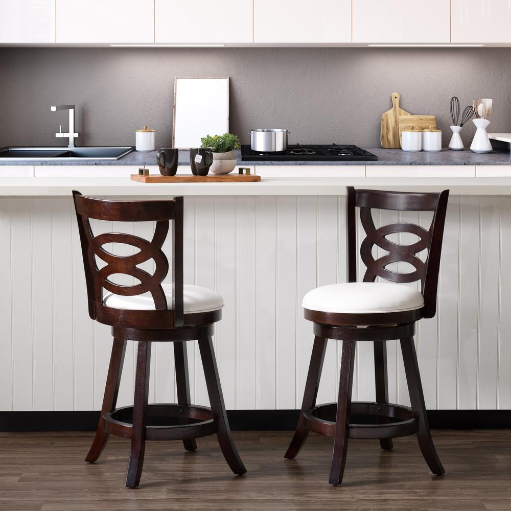 Woodgrove Cappuccino Stained Counter Height Barstool with Leatherette Seat, set of 2. Picture 3
