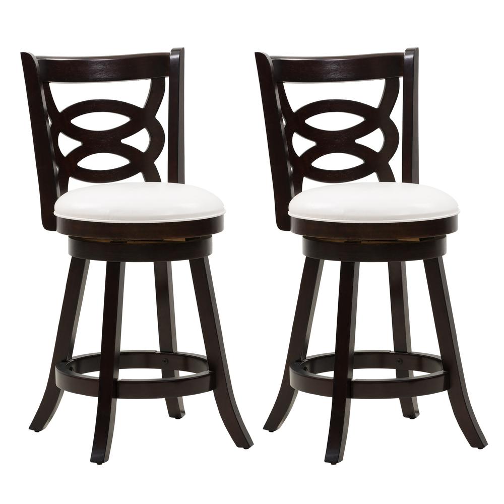 Woodgrove Cappuccino Stained Counter Height Barstool with Leatherette Seat, set of 2. Picture 1