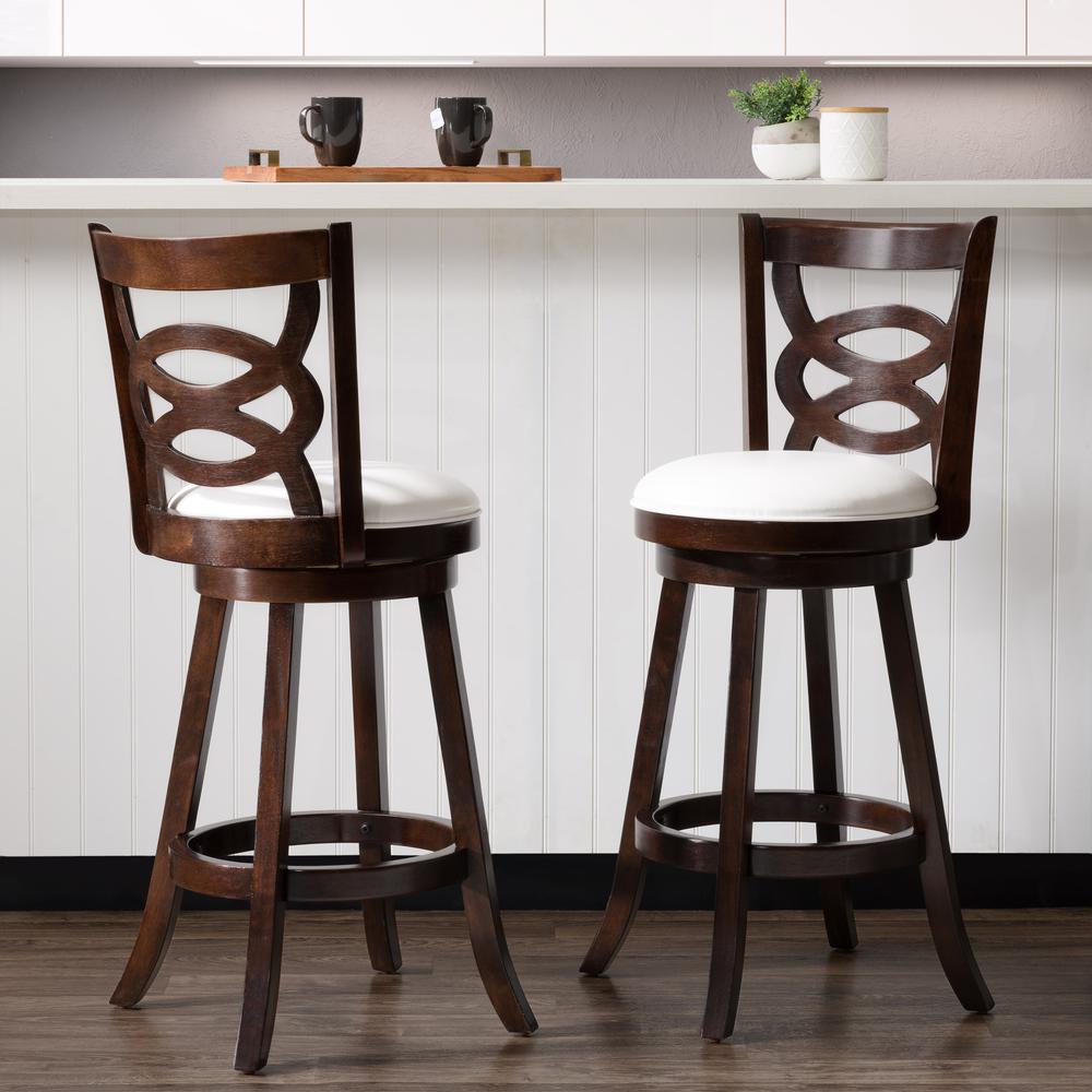 Woodgrove Cappuccino Stained Bar Height Barstool with Leatherette Seat, set of 2. Picture 3