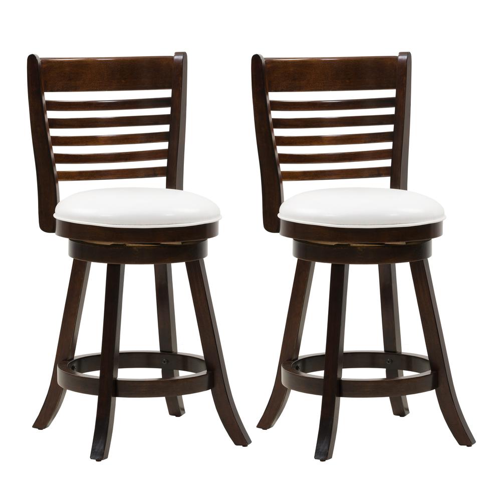 Woodgrove Cappuccino Stained Counter Height Barstool with Leatherette Seat, set of 2. Picture 1