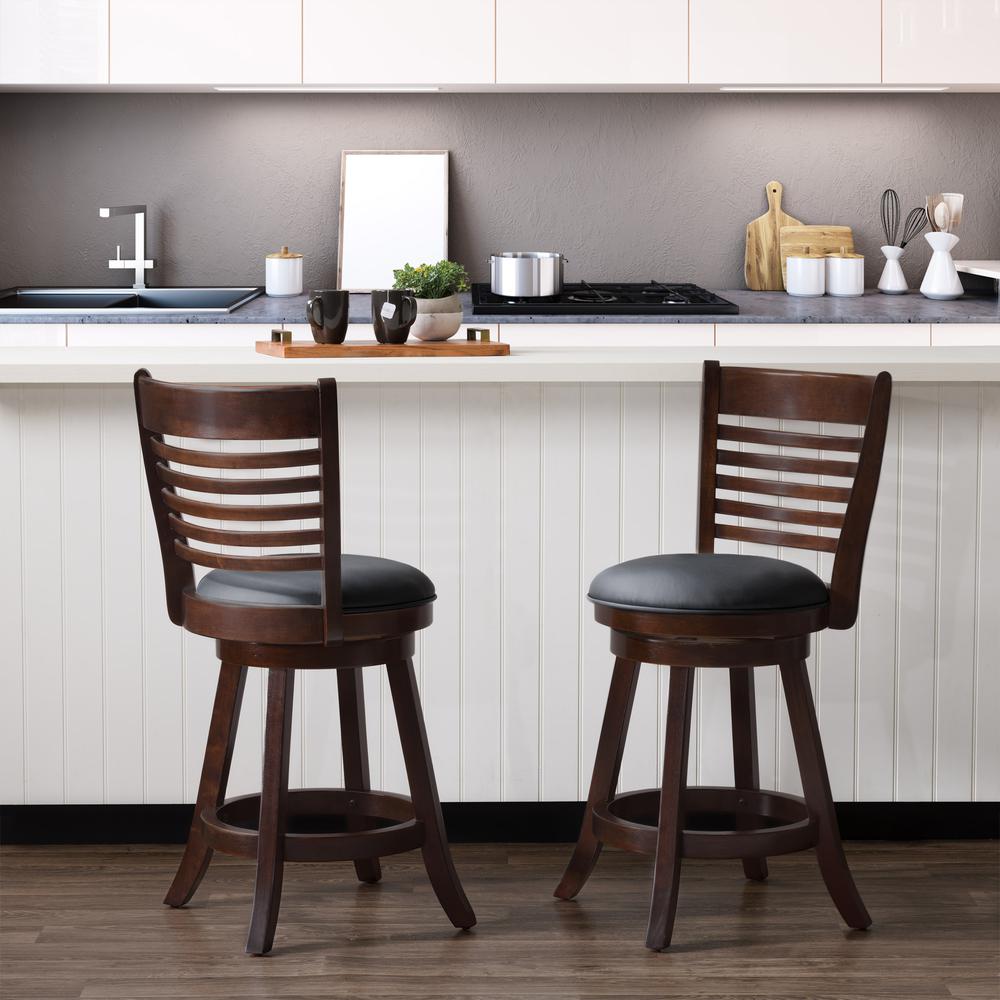 Woodgrove Cappuccino Stained Counter Height Barstool with Bonded Leather Seat, set of 2. Picture 3