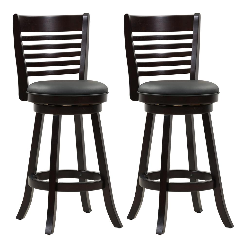 Woodgrove Cappuccino Stained Bar Height Barstool with Bonded Leather Seat, set of 2. Picture 1