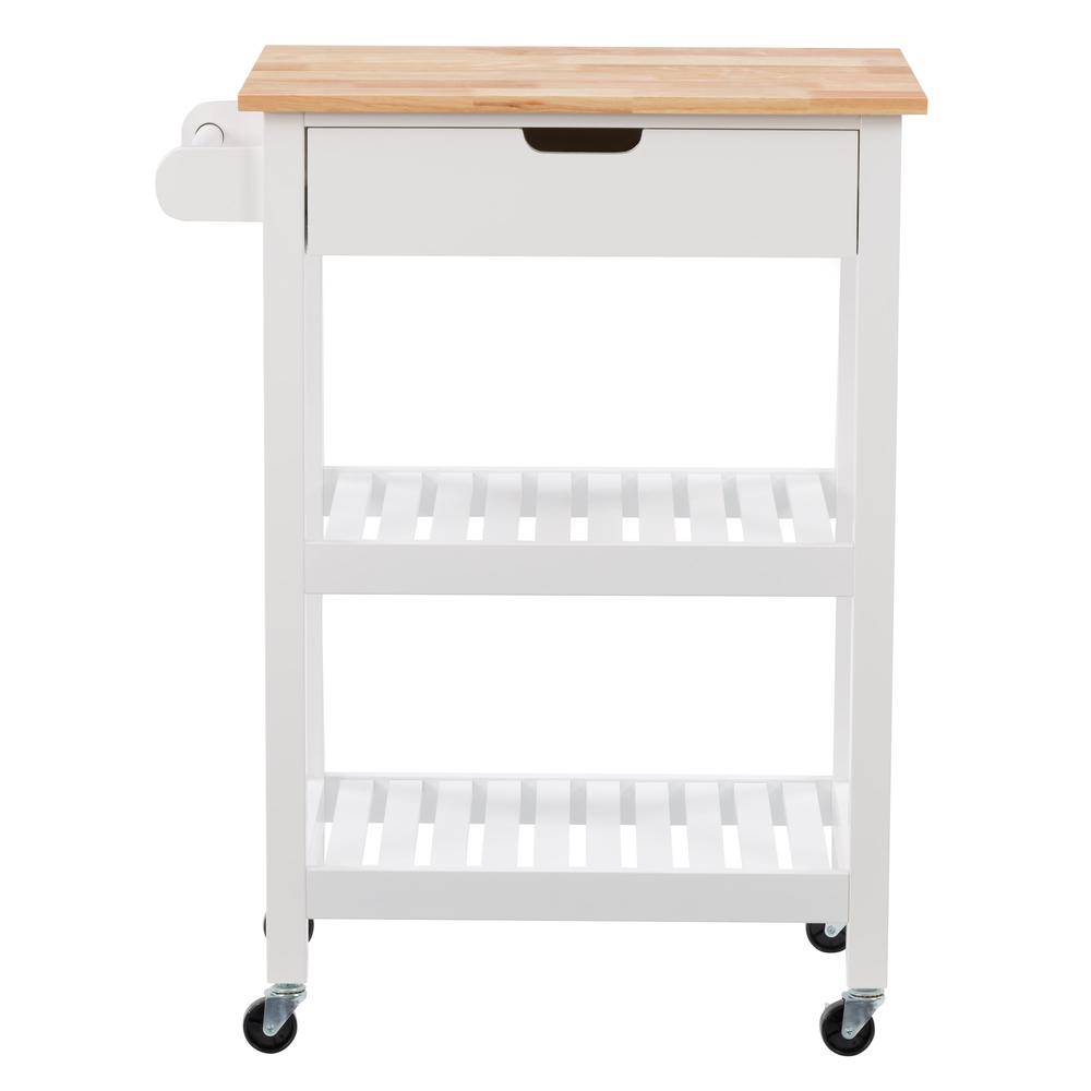 CorLiving Sage Open Storage Wood Kitchen Cart, White. Picture 1
