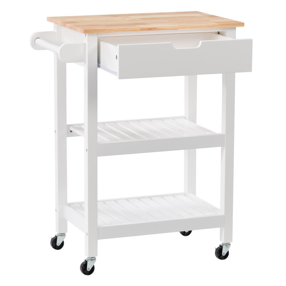CorLiving Sage Open Storage Wood Kitchen Cart, White. Picture 4
