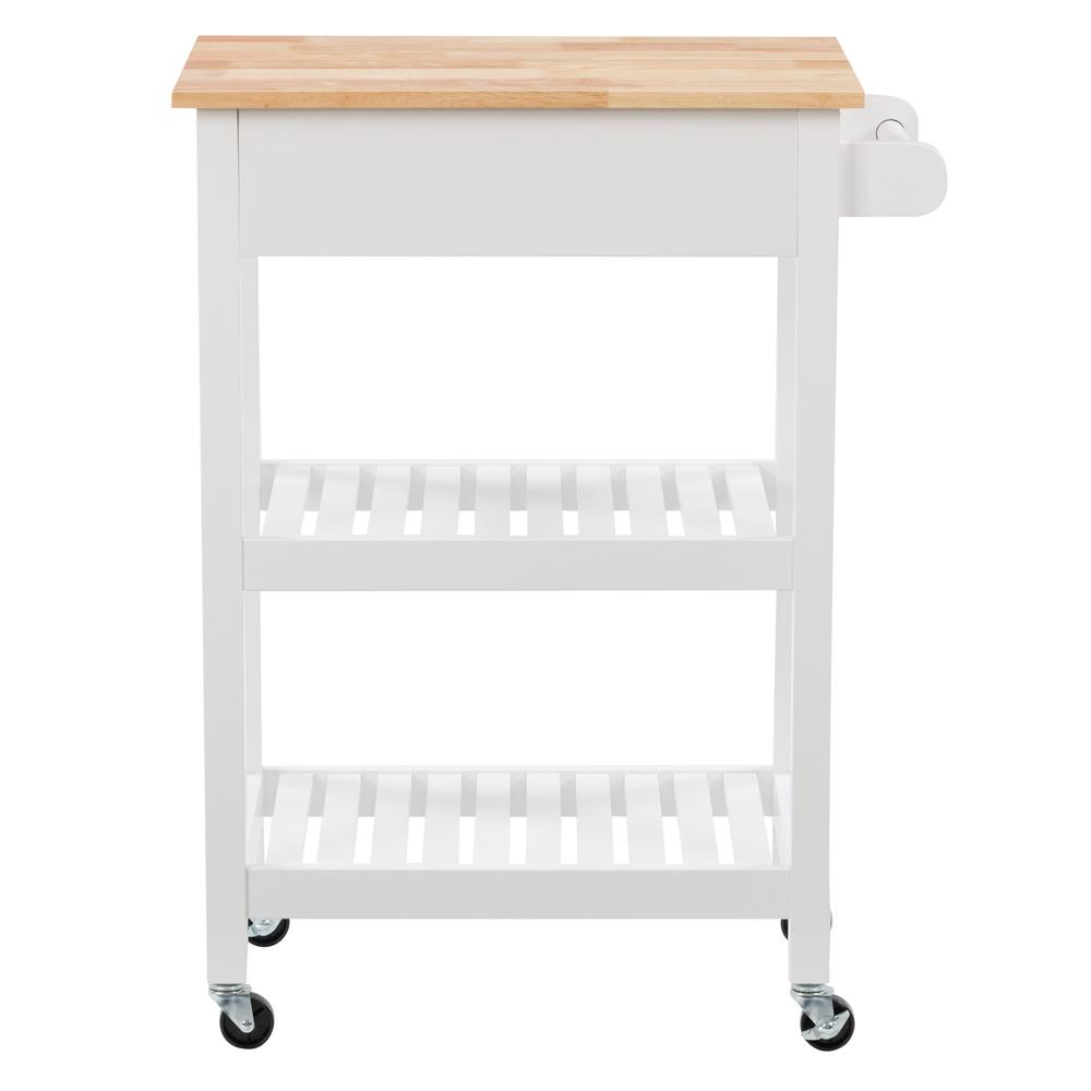 CorLiving Sage Open Storage Wood Kitchen Cart, White. Picture 6