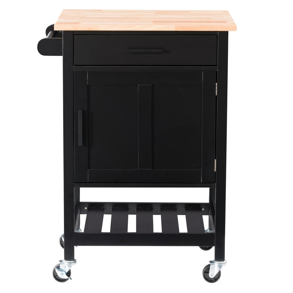 CorLiving Sage Wood Kitchen Cart, Black. Picture 1