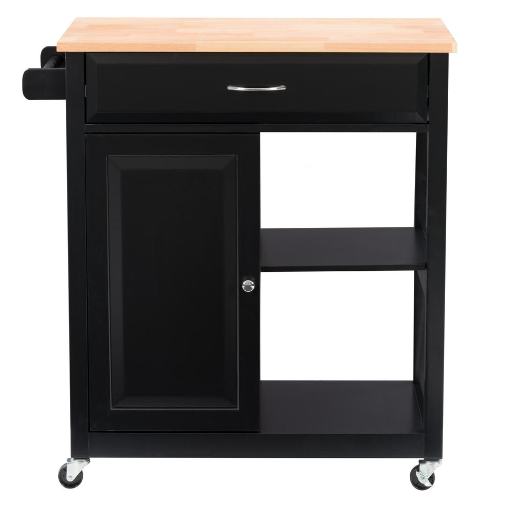CorLiving Sage Wood Kitchen Cart With Cupboard, Black. Picture 1