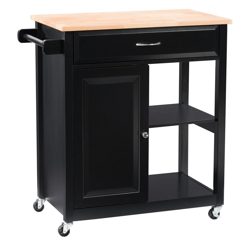 CorLiving Sage Wood Kitchen Cart With Cupboard, Black. Picture 3