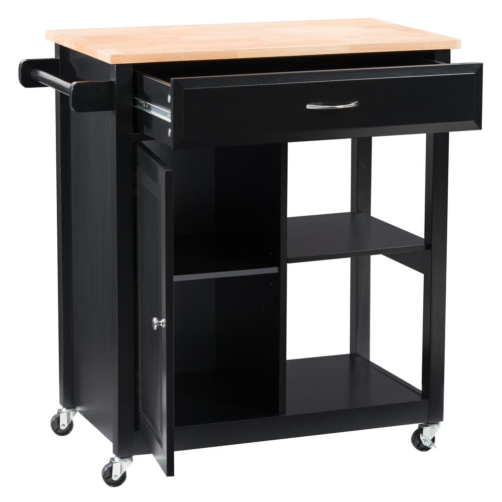 CorLiving Sage Wood Kitchen Cart With Cupboard, Black. Picture 4
