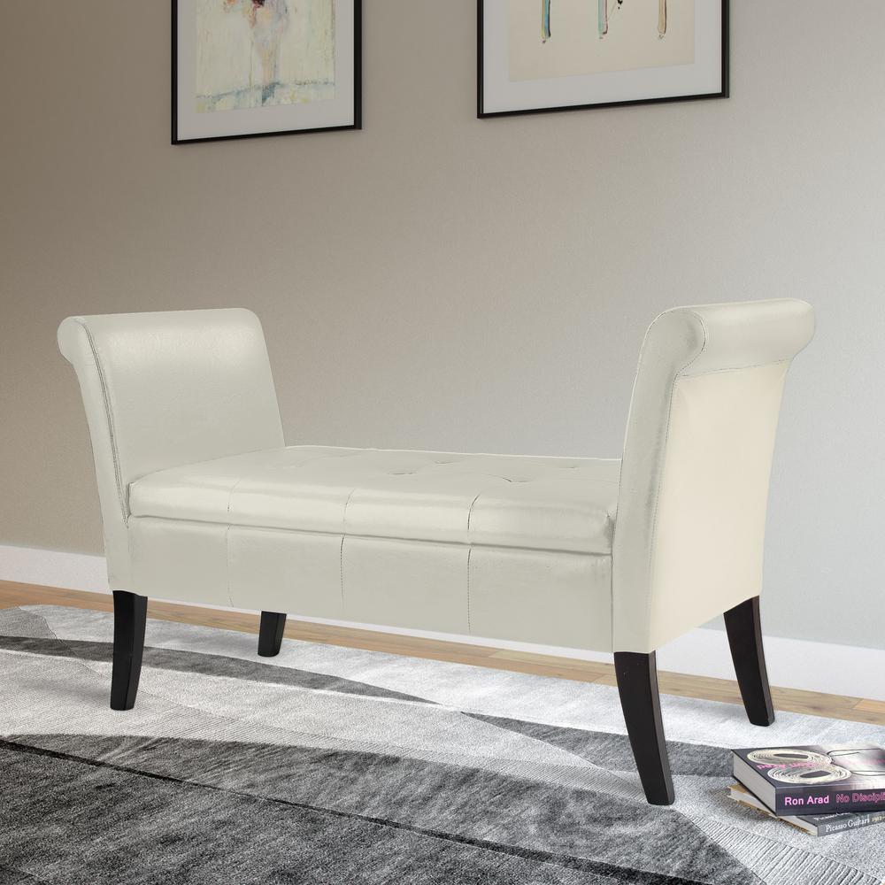 Antonio Storage Bench with Scrolled Arms in Cream Bonded Leather. Picture 3