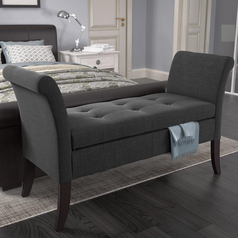 Antonio Storage Bench with Scrolled Arms in Dark Grey Fabric. Picture 3