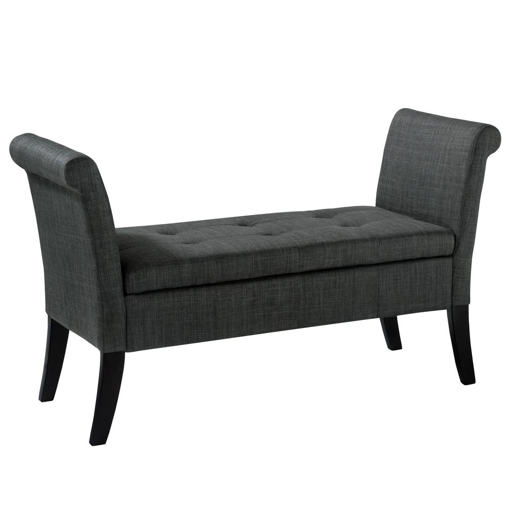 Antonio Storage Bench with Scrolled Arms in Dark Grey Fabric. Picture 1