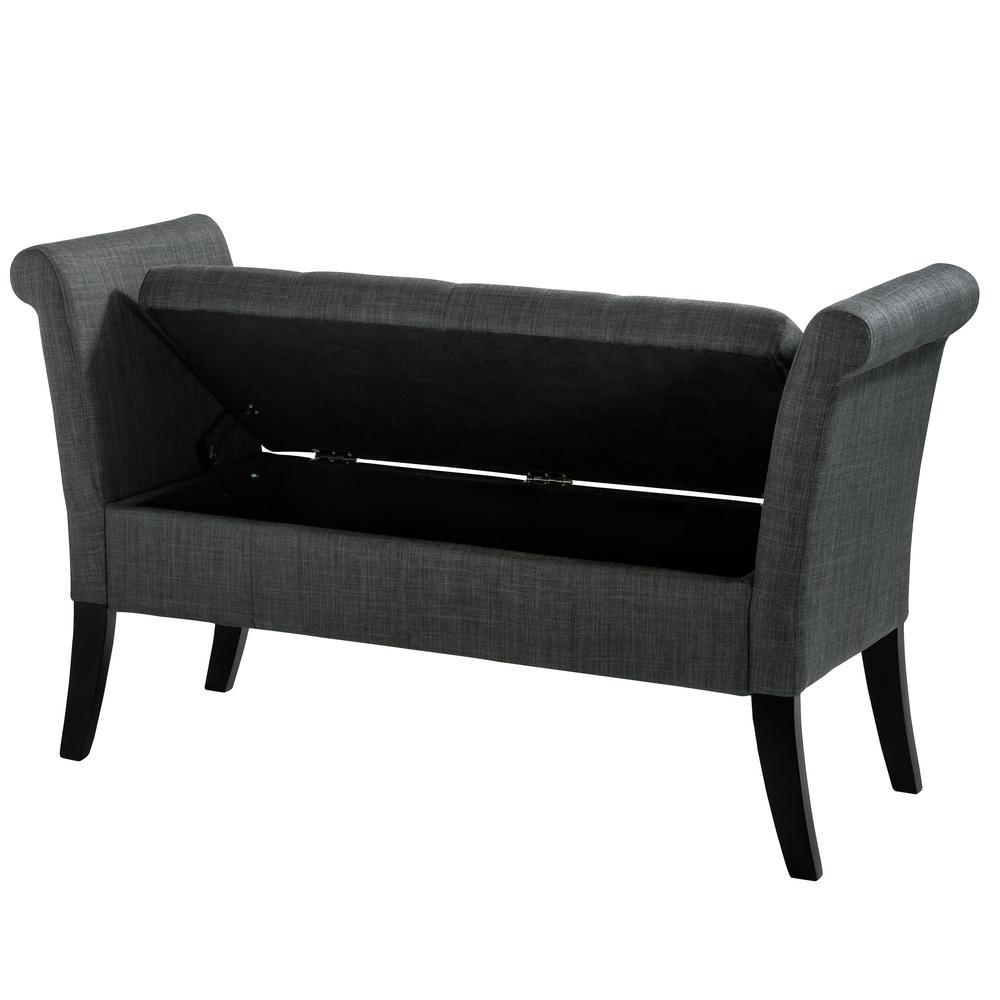 Antonio Storage Bench with Scrolled Arms in Dark Grey Fabric. Picture 2