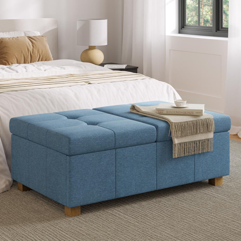 CorLiving Double Storage Ottoman Bench, Blue. Picture 5