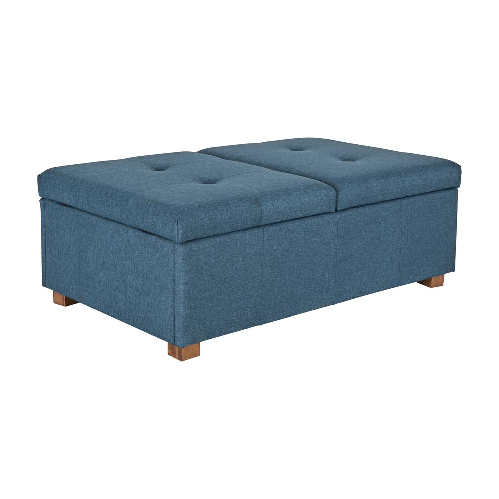 CorLiving Double Storage Ottoman Bench, Blue. Picture 2