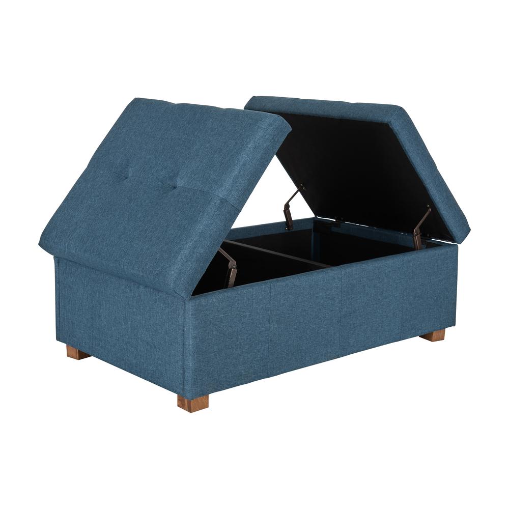 CorLiving Double Storage Ottoman Bench, Blue. Picture 3