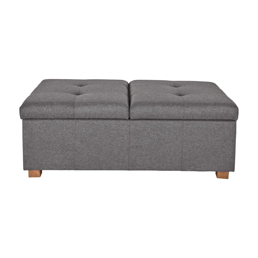 CorLiving Double Storage Ottoman Bench, Silver Brown. Picture 1