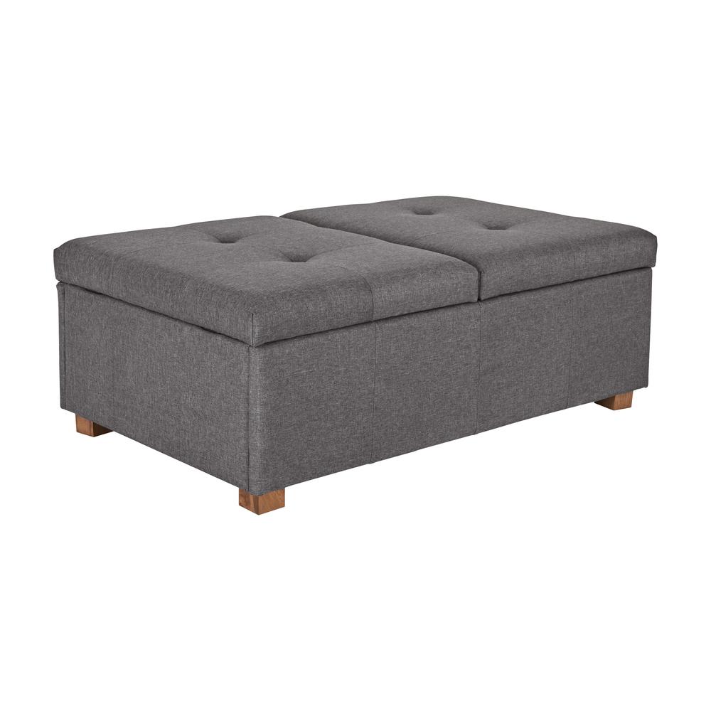 CorLiving Double Storage Ottoman Bench, Silver Brown. Picture 2