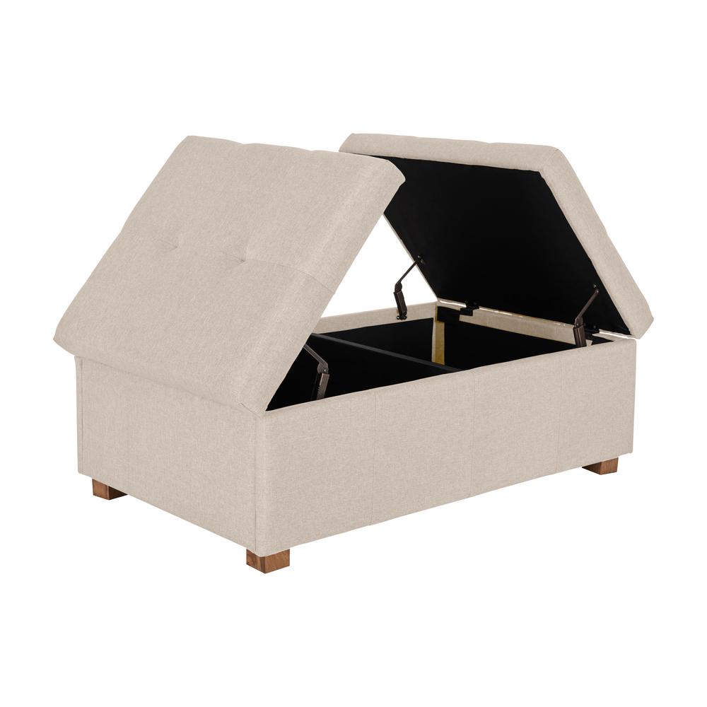 CorLiving Double Storage Ottoman Bench, Beige. Picture 3
