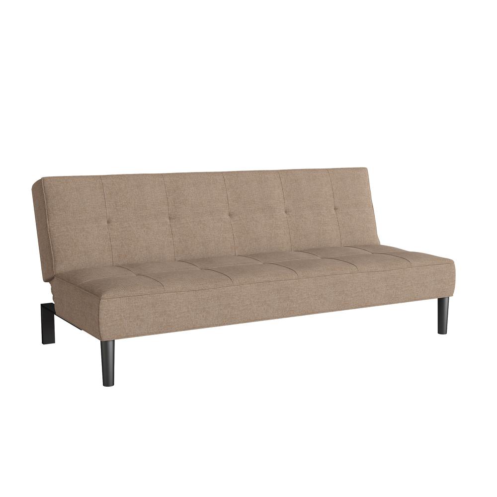 Convertible Futon Sofa Bed with Textured Cinnamon Beige Mattress. Picture 1