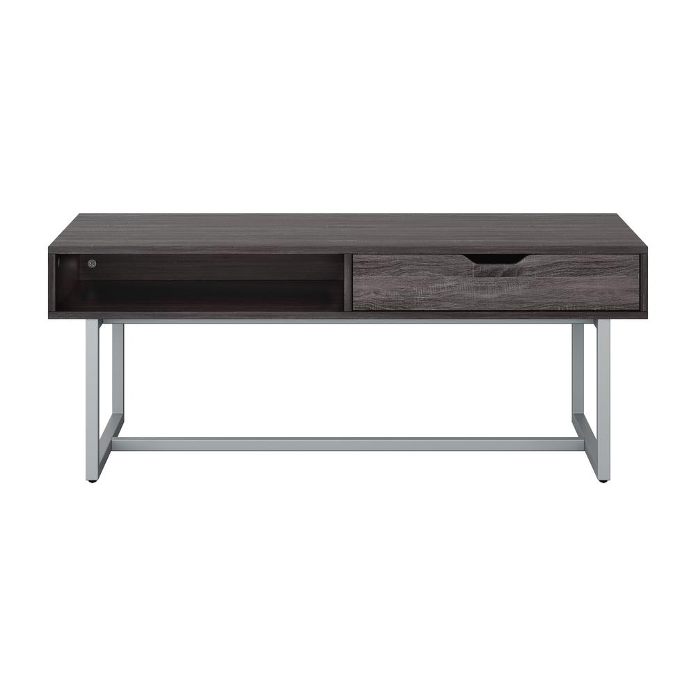 CorLiving Auston Single Drawer Grey Wood Grain Finish Coffee Table. Picture 1