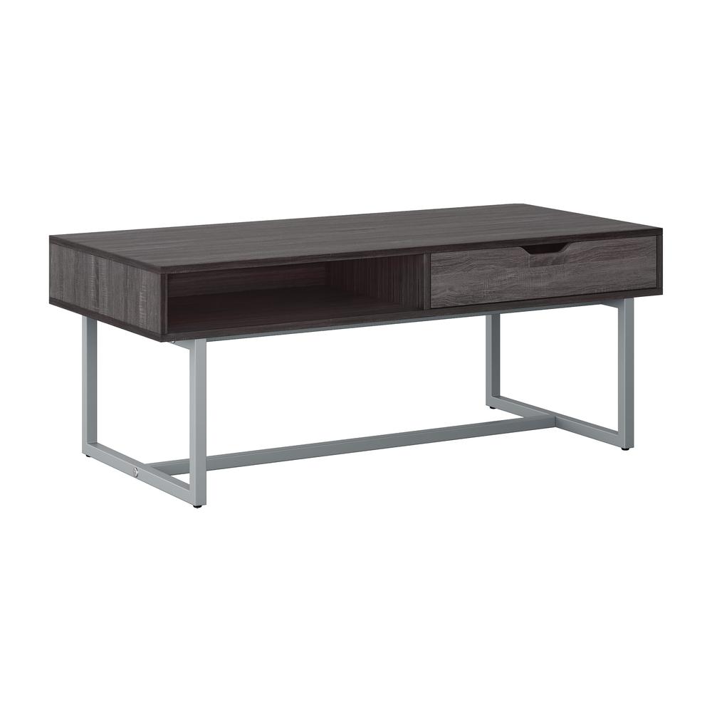CorLiving Auston Single Drawer Grey Wood Grain Finish Coffee Table. Picture 3