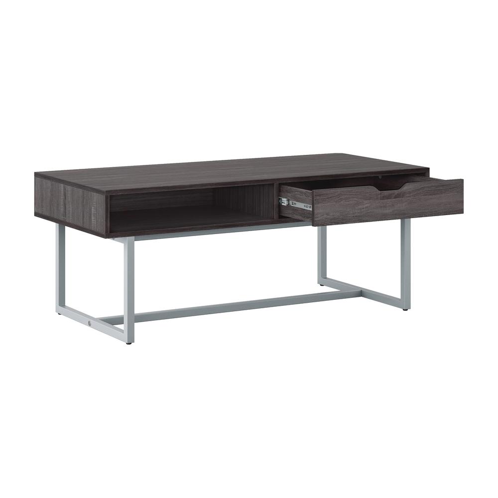 CorLiving Auston Single Drawer Grey Wood Grain Finish Coffee Table. Picture 4