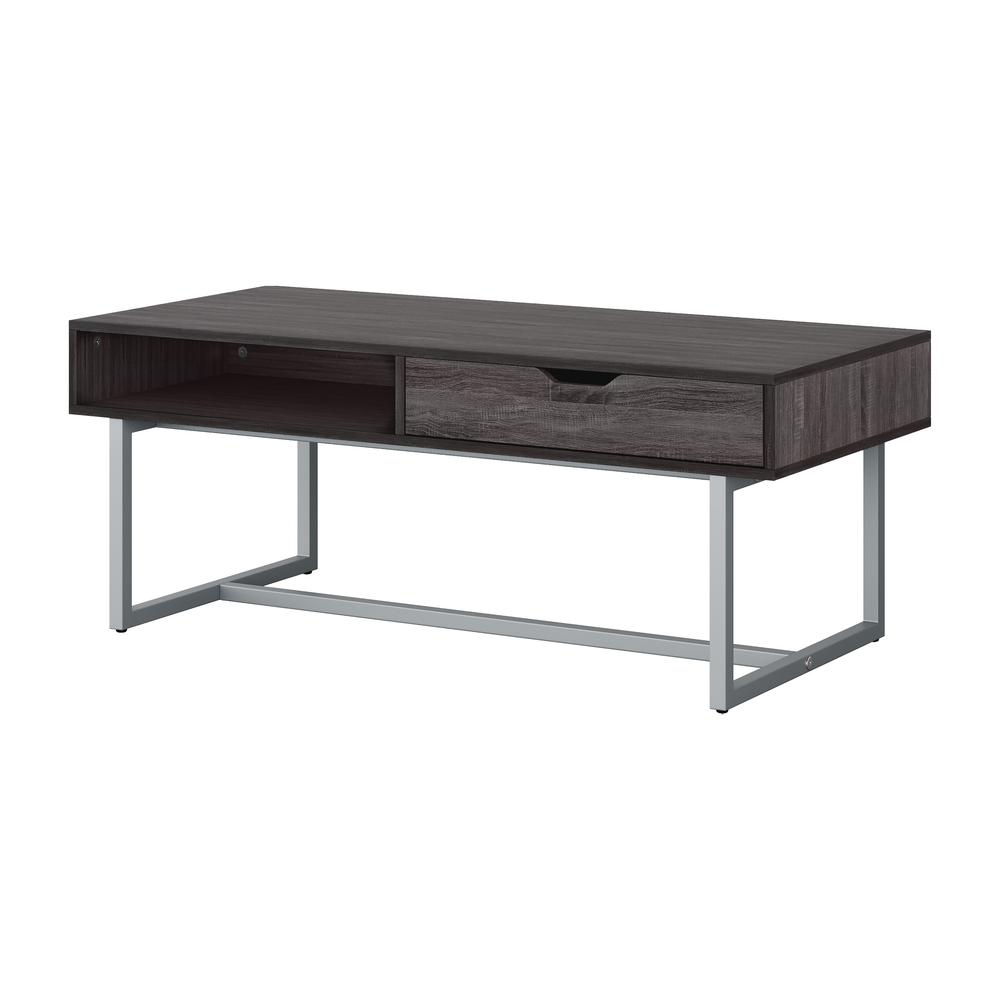 CorLiving Auston Single Drawer Grey Wood Grain Finish Coffee Table. Picture 6