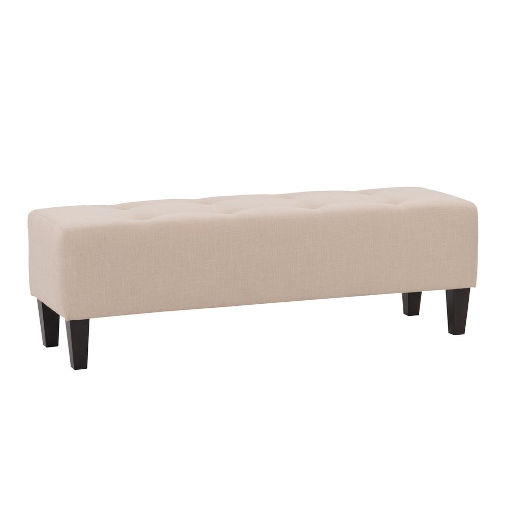 Cream Fabric Button-Tufted Accent Bench. Picture 1