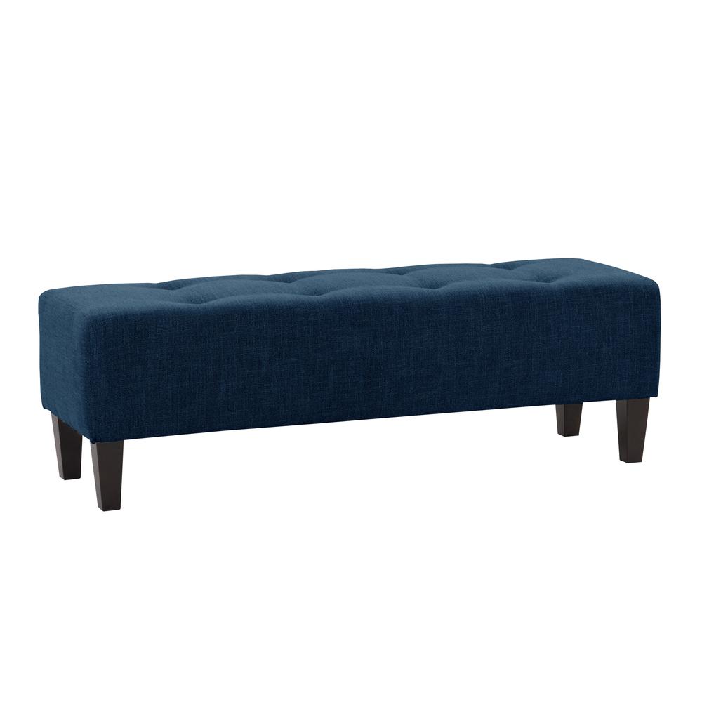 Navy Blue Fabric Button-Tufted Accent Bench. Picture 1