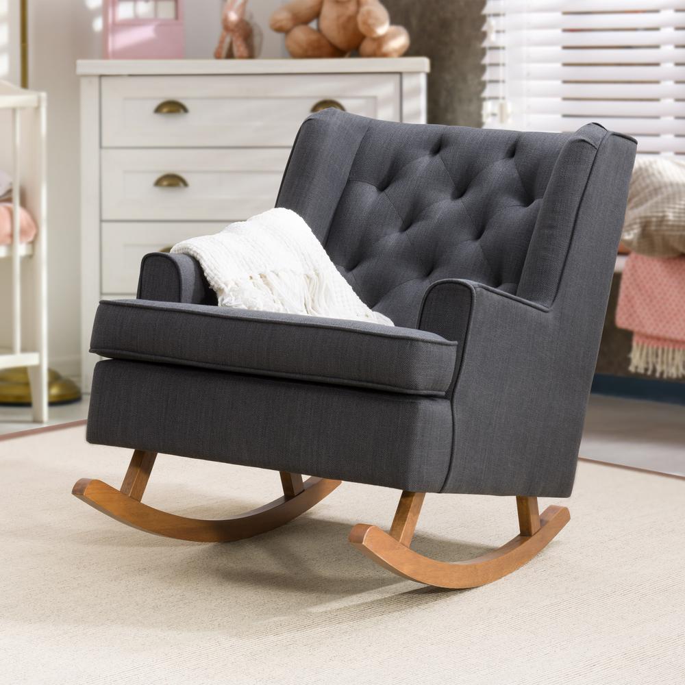CorLiving Boston Dark GreyTufted Fabric Rocking Chair. Picture 6